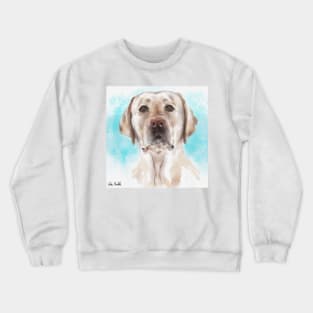 Watercolor Portrait of a Curious Yellow Labrador on a Light Blue Background Crewneck Sweatshirt